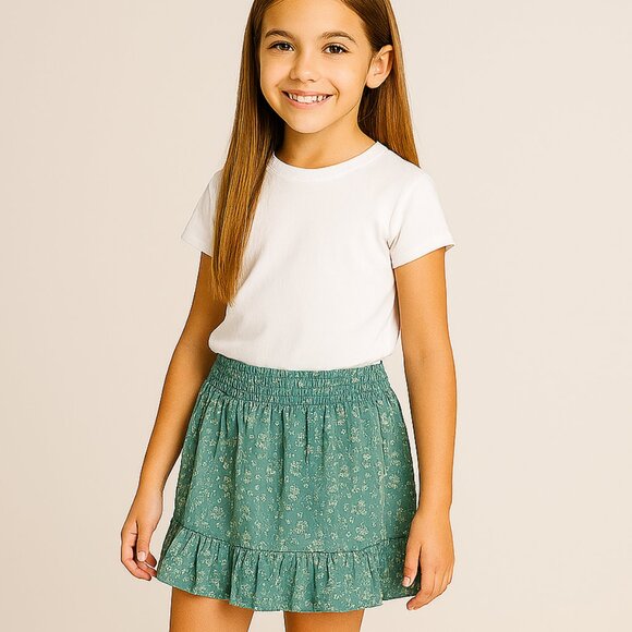 wonder nation Smocked Waist Skort Skirt Floral Pattern Blue White S 6 6X - Picture 2 of 10